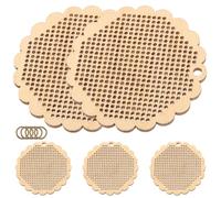 Hemobllo 5pcs Handmade DIY Cross Stitch Wood Chips Wood Ornament Blanks Round Beige Pendants for Holiday Birthday Crafting