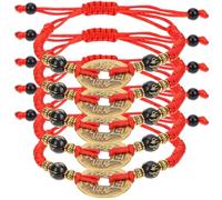 Hemobllo 5pcs Red String Bracelet Braided String Bracelets Unique Vintage Charm Alloy Cotton Rope Easy to Wear Comfortable Fit Women Daily Life Party Chinese Copper Coins