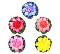 Hemobllo 5PCS Solar-Powered 10cm Floating Water Lily Flowers - Artificial Lotus for Fountain, Pond, Garden Decor | Decorative Floating Plant Ornaments
