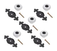 Hemobllo 5pcs Vintage Style Black and White Porcelain Cabinet Handles, Decorative Ceramic Door Knobs for Kitchen Cupboards, Wardrobe and Dresser Drawer Pulls, Matte Black and White Finish