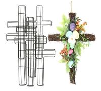 Hemobllo 6 Pcs Cross Wreath Frame (40x18cm) - Metal Wire Floral Tribute Base for Memorials & Graves - Heavy Duty IronCross Shaped Ring for DIY Floristry, Easter & Christmas Flower Arrangements