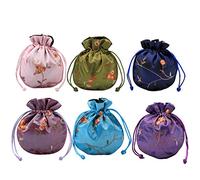 Hemobllo 6 Pcs Vintage Chinese Style Silk Drawstring Coin Purses, Embroidered Cloth Coin Bags with Easy Open and Close Feature, for School Or Game Props Storage Color