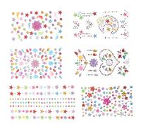 Hemobllo 6 Sheets Self-adhesive Face Rhinestone Stickers Body Gems Crystal Decals Marquise Flower, Dolphin Star, Plum Blossom, Heart Moon, and Five-point Star for Festival Makeup