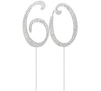 Hemobllo 60th Birthday Cake Topper, Crystal Rhinestone Number 60 Cake Decoration, Silver Alloy Cupcake Topper for Party Desserts