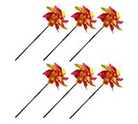 Hemobllo 6pcs Garden Pinwheels Wind Spinners Reflective Rainbow Strips Rotating Plastic Windmills for Patios and Parties, Easy to Install Outdoor Lawn Decorations