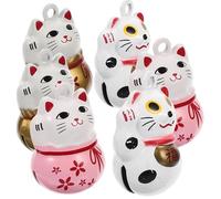 Hemobllo 6pcs Japanese Fortune Cat Charms Bells for Crafts Copper Hanging Pendant Keychain Decoration for Schoolbag and Bag DIY Lucky Cat Charm Ornament