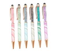 Hemobllo 6pcs Marble Pattern Fine Tip Ballpoint Pens with Touchscreen Stylus Ink Writing Pens for Office School and Digital Device Use Including Pink Blue Gray Light Dark Green