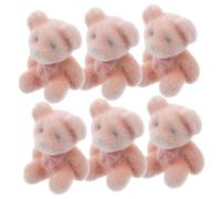 Hemobllo 6PCS Mini Flocked Bear Dolls with Hole Tiny Animal Keychain Accessories for DIY Crafts Wedding Party Favors Home Decor Holiday Miniature Collectibles
