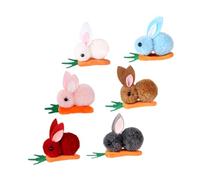 Hemobllo 6pcs Mini Plush Bunny Carrot Hair Clips Set, Soft Decorative Small Rabbit Hair Accessories for Easter, Including White Pink Red Gray Brown Blue