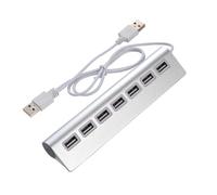 Hemobllo 7-port USB 2.0 Hub for Laptop and PC with Aluminum Alloy Housing, Stable Data Transmission, Downward Compatible with USB 1.1 Devices, External Power Input Port, Silver