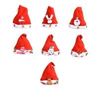 Hemobllo 7Pcs Christmas Santa Hats Soft Xmas Costume Headdress for Boys Holiday Party Cosplay Props with Snowman Reindeer Santa Designs for Festive Celebrations