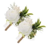 Hemobllo Accessories Formal at and Versatile Easy to Attach 2pcs White Rose Boutonniere Lapel Pins Made of Fabric and for Groom Groomsmen Weddings Events