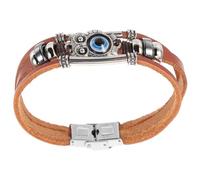 Hemobllo Adjustable Braided Cowhide Bracelet with Blue Evil Eye Owl Charm Multi Woven Wristband for Men and Teens Stylish Retro Handmade Jewelry Daily Wear
