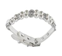 Hemobllo Adjustable Pearl Dog Collar for Small Breeds Female Puppies, Elegant White Pu Beaded Necklace, Eye-catching Accessory for Weddings and Birthdays