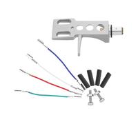 Hemobllo Aluminum Alloy Phono Cartridge Headshell with Lead Wires for Vinyl Turntable, Silver Record Player Replacement Part that Prevents Excessive Record Wear and Reduces Crackling Noise