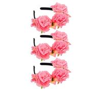 Hemobllo Artificial Fabric Plastic Lightweight Comfortable and for Women 3pcs Pink Peony Flower Headbands Material Stylish and Realistic Floral Hair Bands for Weddings and Photo Props