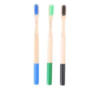 Hemobllo Bamboo Toothbrushes Round Handles 3pcs Pack with Soft Charcoal Bristles Ergonomic Design for Oral Tissue Protection and Discoloration Removal Suitable for Family and Oral