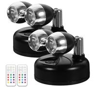 Hemobllo Battery Spotlights Indoor with Remote Control - 2 Pcs Dual-Head Wireless RGB LED Spot Lights Battery Operated 13 Light Colors Mini Picture Light for Wall Art Display Cabinet Party