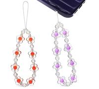 Hemobllo Beaded Phone Charm - 2 Pcs Phone Strap Beaded Lanyard Wrist Strap Beads Bracelet Cute Chain for Women Girls (Purple, Orange)