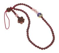 Hemobllo Beaded Phone Charm - Garnet Beaded Phone Lanyard with Flower Pendant Charms Chinese Style Wrist Strap Bead Chain for ID Badge Holder Keychain