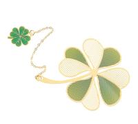 Hemobllo Brass Four-Leaf Clover Bookmark with Enamel Chain Tassel, Metal Vintage Chinese Style Small Bookmark for Students and Readers, Unique Decorative Page Marker for Books
