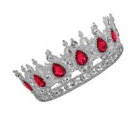 Hemobllo Bridal Crown Wedding Headdress Baroque Large round Tiara with Red Rhinestones Silver Bride Hair Accessories for Wedding Dress and Party Wear