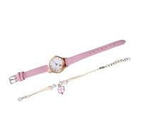 Hemobllo Cat Dial Wrist Watch and Bracelet Set for Women with Pink Pu Leather Strap and Alloy Case, Fashionable Delicate Watch Decoration for Students, Suitable for Birthday