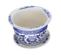 Hemobllo Ceramic Flower Pot with Tray for Indoor Plants High Temperature Fired Porcelain Planter with Drainage Elegant Blue and White Glazed Cactus Pot for Home and Office