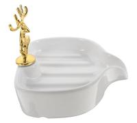 Hemobllo Ceramic Soap Dish with Deer Shape and Alloy Detailing Small White Soap Tray for Bathroom and Kitchen with Sponge Storage Function Decorative and Cute Design