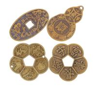 Hemobllo Chinese Feng Shui Brass Coins 4Pcs Delicate Vintage Divination Accessories for Wealth Prosperity Home and Office Decor