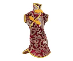 Hemobllo Chinese Style Wine Bottle Cover Red Wine Sleeve Embroidered Satin Qipao Design for Wedding Party Festival Decorations