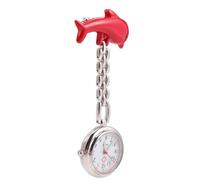 Hemobllo Clip-on Nurse Pocket Watch with Quartz Movement and Hanging Design, Red Zinc Alloy Dolphin Shape, for Clothing Decoration and Use