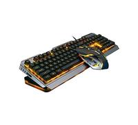 Hemobllo Cool Yellow LED Backlit USB Gaming Keyboard and Mouse Set Metal Panel High-elastic Floating Buttons Multimedia Function for Gamers