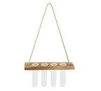 Hemobllo Creative Wall-mounted Glass Bud Vases Hydroponic Propagation Test Tube Planters for Indoor Plants with Wooden Holder Small 4-tube Rack Home Garden Decor