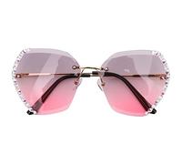 Hemobllo Crystal Rhinestone Frameless Party Sunglasses for Women Lightweight Creative Eyewear with Golden Light Double Red Accent Stylish Sun Protection for Outdoor Events and Fashion