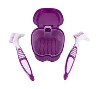 Hemobllo Denture Care Kit False Teeth Toothbrush Leakproof Hygienic Segregation Plastic Travel-Sized Cleaning Brush for Oral Care and Travel