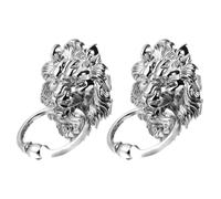 Hemobllo Door Knocker 2Pcs Antique Silver Zinc Alloy Lion Head Pull Ring for Cabinet, Decorative Handle