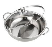 Hemobllo Double Flavor Hot Pot Stainless Steel and Glass Two-Flavor Hot Pot with Handles Reusable Fast Heat Conduction Silver Cookware for Home and Family Gatherings