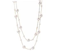 Hemobllo Double Layer Simulated Pearl Necklace for Women Lightweight Long White Faux Pearl Sweater Chain Elegant Beaded Jewelry for Weddings Birthdays and Everyday Wear