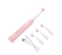 Hemobllo Electric Toothbrush Soft-Bristle USB Charging Waterproof 5-Speed Adjustable Cleaning Brush with Replacement Heads Pink