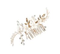 Hemobllo Elegant Gold Crystal Porcelain Flower Hair Side Comb for Brides Bridal Wedding Hair Accessory Decorative Hairpiece for Women Special Occasions Proms and Dates