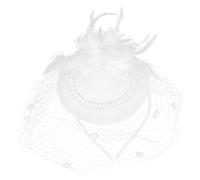 Hemobllo Elegant White Pearl Mesh Fascinator Hairpin for Women Vintage Wedding Headband with Delicate Veil and Plume Accents Lightweight Bridal Party Accessory