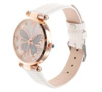 Hemobllo Elegant White Women's Watch with Glitter Butterfly Dial, Quartz Movement, Pu and Alloy Material, Suitable for Kinds of Clothing, Accurate Timing, Stylish Casual Watch for Female