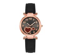 Hemobllo Fashionable Women's Quartz Wrist Watch with Heart Decoration, Imitation Leather Strap, Easy to Wear, Simple and Stylish Design, Gift for Your Lover or Most Occasions