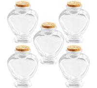 Hemobllo Glass Bottles Decorative Wishing Bottle Heart Shape with Cork Stoppers 160ml 5pcs Small Glass Jars Sweet Memories Decor for Travel and DIY Art Crafts