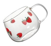 Hemobllo Glass Coffee Cup Cute and Delicate Breakfast Mug Large Capacity with Strawberry Print, Smooth Edges and No Burr Design, Suitable for Milk and Juice, for Office and Cafe Use