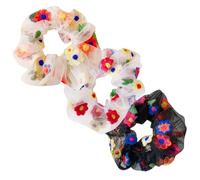 Hemobllo Hair Circles Head Ropes Gauze 3 Pcs Black Mesh Yarn Elastic Hair Ties with Creative Flower Pattern for Women and Girls for Everyday Wear