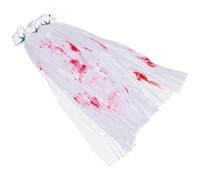 Hemobllo Halloween Blood Veil with Comb Long Gothic White Fabric Veil Decorative Hair Accessory for Women and Suitable for Cosplay and Theme Party