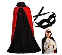 Hemobllo Halloween Costume for Adults Black Half Face Mask and Black Red Cloak Lightweight Masquerade Cosplay Accessories for Halloween Parties and Fancy Dress
