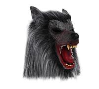 Hemobllo Halloween Full Cover Wolf Mask Breathable Latex Scary Halloween Prop for Adults Realistic Long Hair Cosplay Party Horror Costume Accessory